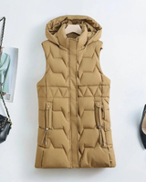 Skadi | Damen Lange steppweste mit Kapuze und Taschen in Khaki