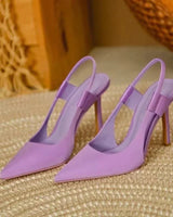 Slingpumps Damen mit Spitze und Absatz in Lila