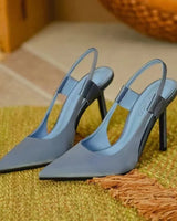 Slingpumps Damen mit Spitze und Absatz in Blau