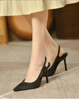 Slingpumps Damen mit Spitze und Absatz in Schwarz