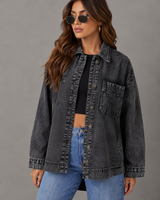 Oversize-Jeanshemd mit Vordertasche – Nadja in Grau