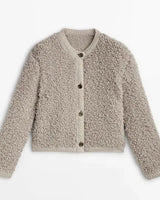 Damen Teddy Weste mit Knöpfen warm und kuschelig in Khaki