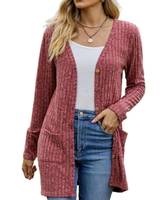 Solea | Damen Strickjacke mit Taschen und Knöpfen in Rot