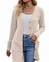 Solea | Damen Strickjacke mit Taschen und Knöpfen in Aprikose