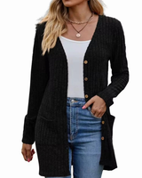 Solea | Damen Strickjacke mit Taschen und Knöpfen in Schwarz