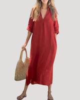 Solveig | Damen Midikleid mit V-Ausschnitt Relaxed Fit in Rot
