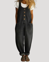 Solvita | Damen Weite Jeans Latzhose Ärmellos in Schwarz