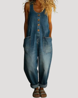 Solvita | Damen Weite Jeans Latzhose Ärmellos in Blau