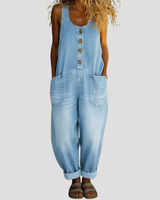 Solvita | Damen Weite Jeans Latzhose Ärmellos in Hellblau
