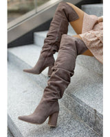 Beatrice | Damen Locker sitzende Kniehohe Stiefel mit Blockabsatz in Dunkelgrau