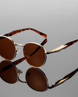 Sonnenbrille rund UV400 mit Metallbügeln in Braun
