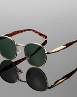 Sonnenbrille rund UV400 mit Metallbügeln in Grün