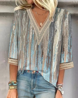 Soraya | Damen Festliche Glitzerbluse V-Ausschnitt 3/4-Arm in Blau