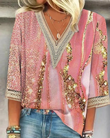 Soraya | Damen Festliche Glitzerbluse V-Ausschnitt 3/4-Arm in Rosa