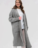 Soraya | Damen Lange Strickjacke für Große Größen mit Taschen und weichem Strick in Grau