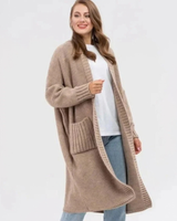 Soraya | Damen Lange Strickjacke für Große Größen mit Taschen und weichem Strick in Braun