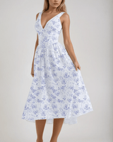 Soraya | Damen Sommerkleid Cut-Out Fließend Elegant in Blau geblümt