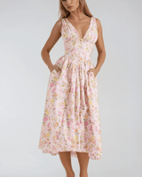 Soraya | Damen Sommerkleid Cut-Out Fließend Elegant in Rosa geblümt
