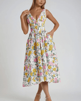 Soraya | Damen Sommerkleid Cut-Out Fließend Elegant in Gelb geblümt