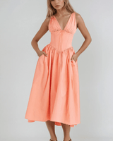 Soraya | Damen Sommerkleid Cut-Out Fließend Elegant in Pfirsich
