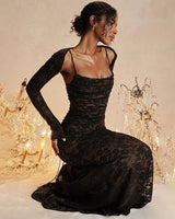 Spitzen Maxikleid Elegant in Schwarz
