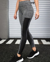 Sport Leggings Damen mit Tasche und Hohem Bund in Grau