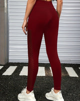 Sport Leggings Damen mit Tasche und Hohem Bund in Weinrot