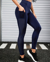 Sport Leggings Damen mit Tasche und Hohem Bund in Dunkelblau