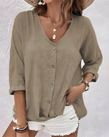 Adeline | V-Ausschnitt Durchgeknöpft Bluse in Khaki