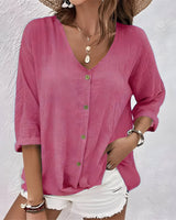 Adeline | V-Ausschnitt Durchgeknöpft Bluse in Rosa
