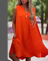 Elsie - Ärmelloses V-Ausschnitt Kleid in Orange