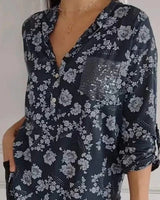 Friedlinde | Langärmelige Blumenbluse in Blau