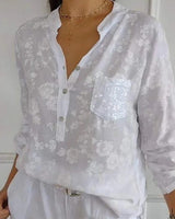 Friedlinde | Langärmelige Blumenbluse in Weiß