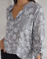 Friedlinde | Langärmelige Blumenbluse in Grau