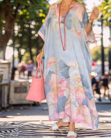 Gima – Langärmliges Kleid Mit Blumenmuster in Blau