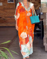 Gima – Langärmliges Kleid Mit Blumenmuster in Orange