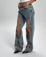 STELLA | JEANS MIT VINTAGE MESH PATCHWORK PRINT in Blau