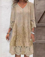 Jenna – Stilvolles Damenkleid mit Spitzenbesatz in Khaki
