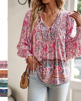 Katia - Modisches Bedrucktes Langarm Shirt Mit V-Ausschnitt in Rosa