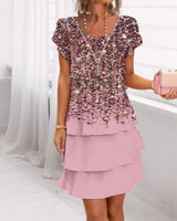Jonna - Stilvolles Kleid Mit Leopard Enmuster Und Pailletten in Rosa