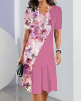 Ursulla - Elegantes Kleid Mit Rundhalsausschnitt Und Blumenmuster in Rosa