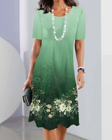 Ursulla - Elegantes Kleid Mit Rundhalsausschnitt Und Blumenmuster in Grün