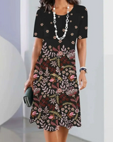 Ursulla - Elegantes Kleid Mit Rundhalsausschnitt Und Blumenmuster in Schwarz