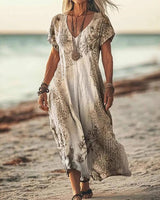 Lovisa - Kurzärmeliges Kleid Mit Drucken in Beige