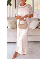 Jenae - Soft-Touch Stufen-Maxikleid in Weiß