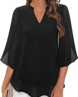 Styliani – Chiffon Bluse Mit V-Ausschnitt in Schwarz
