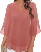 Styliani – Chiffon Bluse Mit V-Ausschnitt in Orange