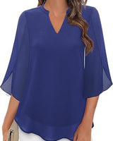 Styliani – Chiffon Bluse Mit V-Ausschnitt in Blau