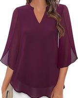 Styliani – Chiffon Bluse Mit V-Ausschnitt in Burgunderrot