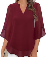 Styliani – Chiffon Bluse Mit V-Ausschnitt in Rot